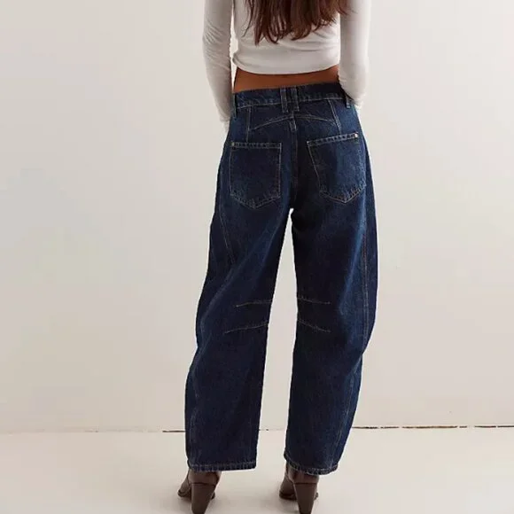 FREE PEOPLE We The Free Good Luck Mid Rise Barrel Leg Jeans in "Deep End" Sz 31 - Picture 2 of 13